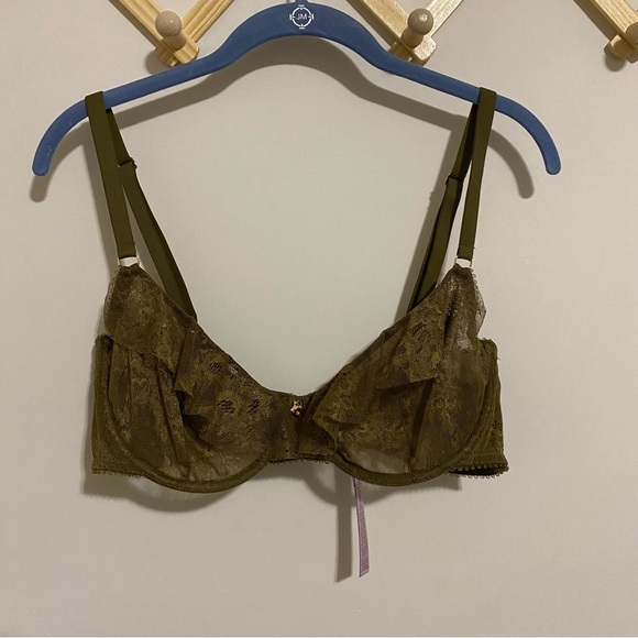 Savage x Fenty Dark Green Sheer Lace Bra 36DD - Picture 1 of 8